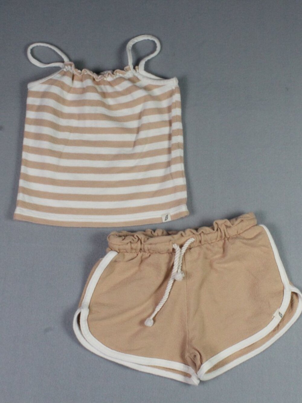 Easy Peasy 4T Girls Tan Stripe Terry Cami & Dolphin Shorts Set